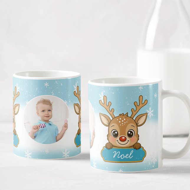 Cute Christmas Holiday Reindeer Blue Boy Kids Coffee Mug (Creator Uploaded)