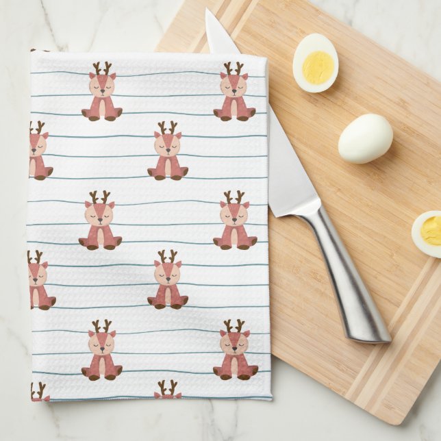 Cute Christmas Holiday Reindeer Pattern Tea Towel (Quarter Fold)