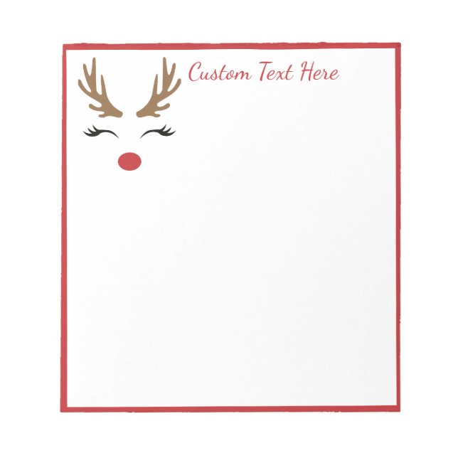 Cute Christmas Holiday Rudolf Reindeer Red Nose Notepad (Front)