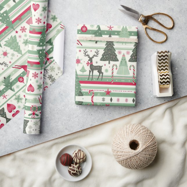 Cute Christmas Holiday Season Festive Pattern Wrapping Paper (Crafts)