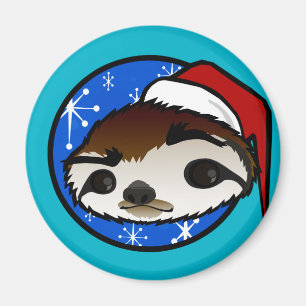 CUTE CHRISTMAS HOLIDAY SLOTH ROUND MAGNET