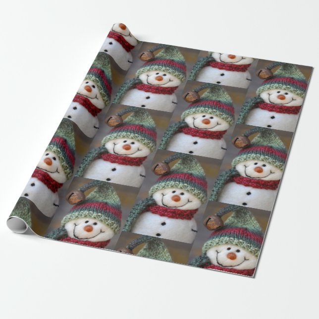 Cute Christmas Holiday Snowman Wrapping Paper (Unrolled)