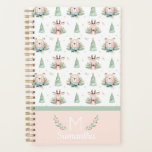 Cute Christmas Holiday Trees Bear & Deer Monogram Planner<br><div class="desc">Cute Christmas Holiday Trees Bear & Deer Monogram Design. With adorable watercolor illustrations of woodland animals, pine trees, and holly sprigs, In green, red, and Peach. Pretty and elegant for the Holidays, Christmas, and Winter! With Monogrammed First Name and Last name Initial Letter. Makes a great gift for any girl,...</div>