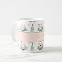 Cute Christmas Holiday Trees Forest Bear Monogram