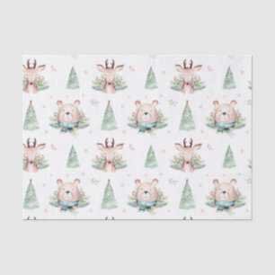 Cute Christmas Holiday Trees Woodland Bear & Deer Tissue Paper