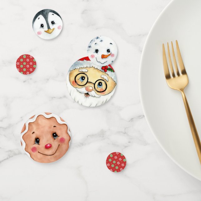 Cute Christmas Holiday Watercolor Faces Santa Confetti (Group)