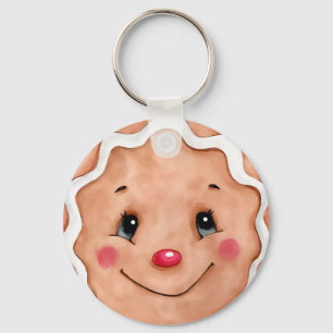 Cute Christmas Holiday Watercolor Gingerbread Face Key Ring