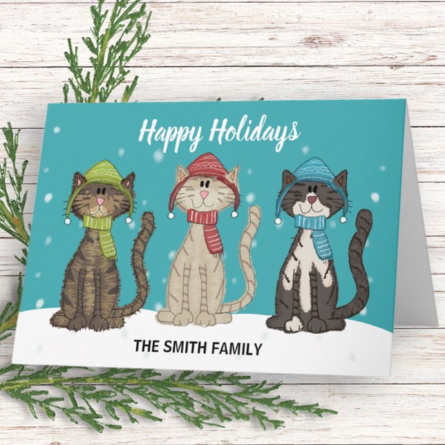 Cute Christmas Holiday Winter Cats  Card (Creator Uploaded)