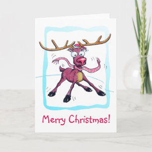 Cute Christmas holidays deer on ice cartoon Holiday Card