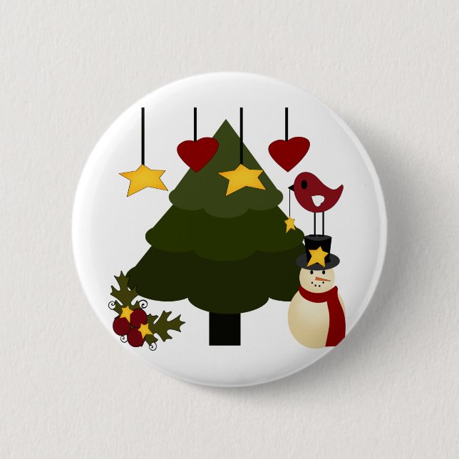 Cute Christmas Holidays Tree Snowman Stars Bird 6 Cm Round Badge (Front)