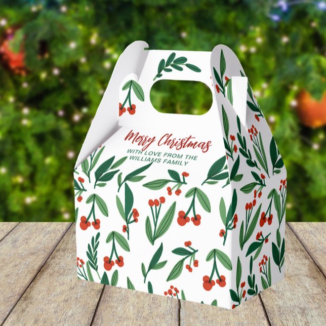 Cute Christmas Holly Berry Leaves Holiday Party Favour Box (Creator Uploaded)