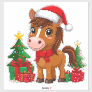 Cute Christmas Horse With Santa Hat