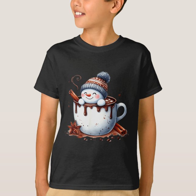 Cute Christmas Hot Chocolate Snowman  T-Shirt (Front)