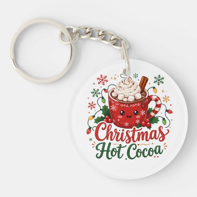 Cute Christmas Hot Cocoa Mug Key Ring (Front)