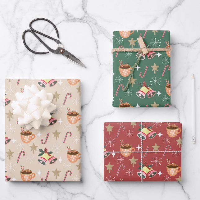Cute Christmas Hot Cocoa Party Pattern Wrapping Paper Sheet (Front)