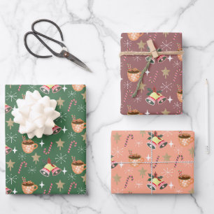 Cute Christmas Hot Cocoa Party Pattern Wrapping Paper Sheet