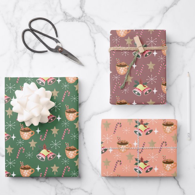 Cute Christmas Hot Cocoa Party Pattern Wrapping Paper Sheet (Front)