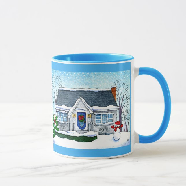 Cute Christmas house with snowman mug (Right)