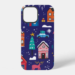 Cute Christmas houses flat vintage illustrations s iPhone 12 Case