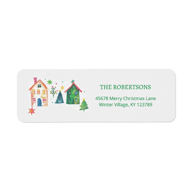 Cute Christmas Houses Return Address Labels (Front)