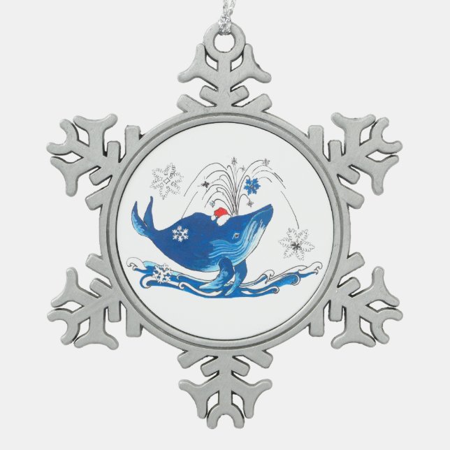 Cute Christmas Humpback Whale Whimsical Tree Snowflake Pewter Christmas Ornament (Front)