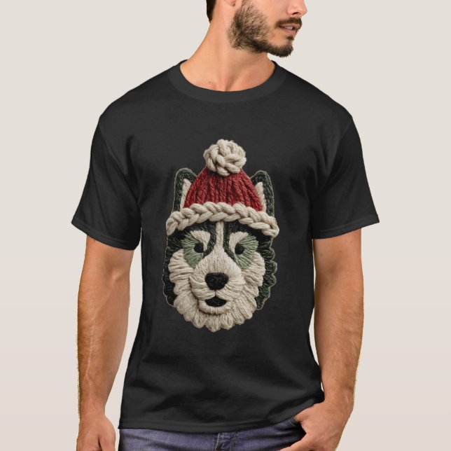Cute Christmas Husky Dog with Santa Hat Winter Aes T-Shirt (Front)