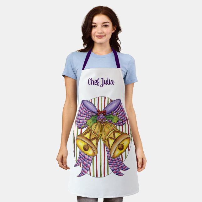 Cute Christmas Jingle Bells with Ribbon and Bow Apron (Worn)