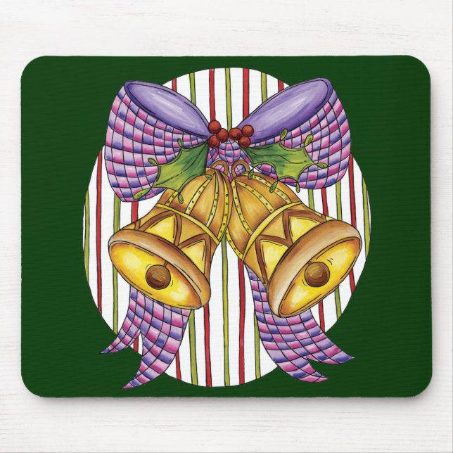 Cute Christmas Jingle Bells with Ribbon and Bow Mouse Pad (Front)