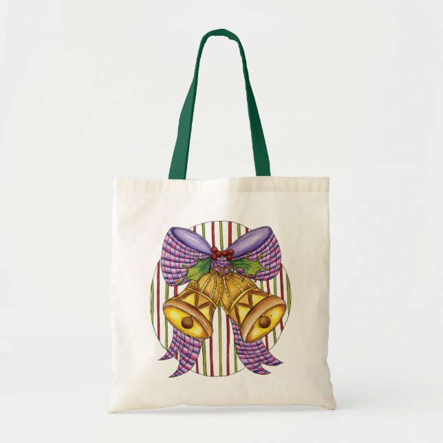 Cute Christmas Jingle Bells with Ribbon and Bow Tote Bag (Front)