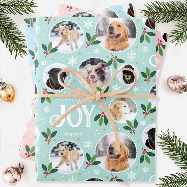 Cute Christmas Joy Snowflake Photo Collage Set Wrapping Paper Sheet (Creator Uploaded)