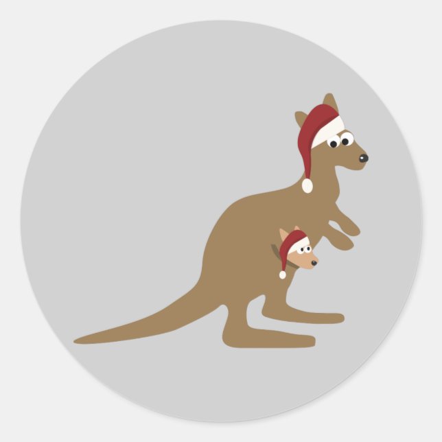 Cute Christmas Kangaroos Classic Round Sticker (Front)