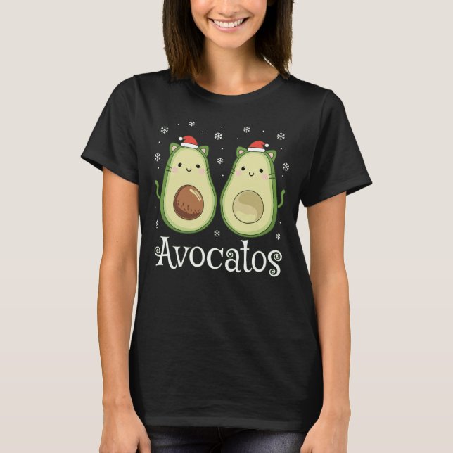 Cute Christmas Kawaii Cat Avocado T-Shirt (Front)