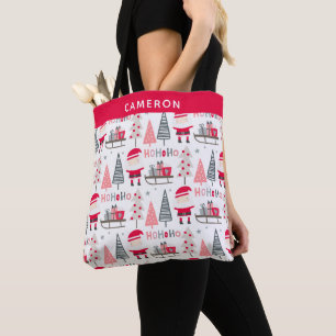 Cute Christmas Kawaii Santa Trees Red Personalised Tote Bag