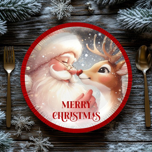 Cute Christmas Kids Plates with Santa Rudolph (Cute Christmas Kids Plates with Santa Rudolph)