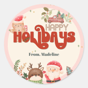 Cute christmas kids Santa holiday party invitation Classic Round Sticker