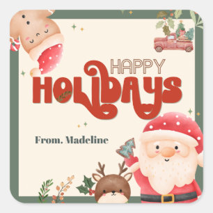Cute christmas kids Santa holiday party invitation Square Sticker