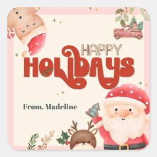 Cute christmas kids Santa holiday party invitation Square Sticker