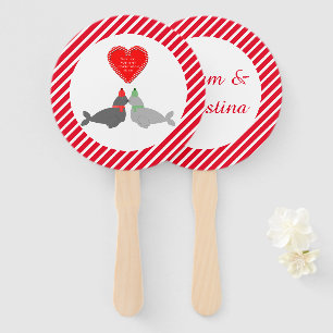 Cute Christmas Kissing Seals Custom Hand Fan