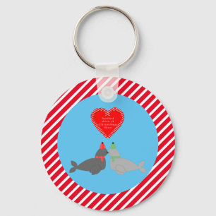 Cute Christmas Kissing Seals Custom Key Ring