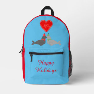 Cute Christmas Kissing Seals Custom Printed Backpack