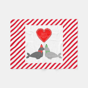 Cute Christmas Kissing Seals Fleece Blanket