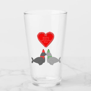 Cute Christmas Kissing Seals Glass