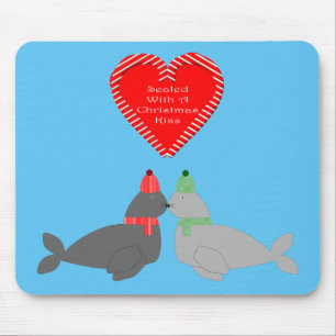 Cute Christmas Kissing Seals Mouse Pad