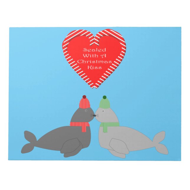 Cute Christmas Kissing Seals Notepad (Front)