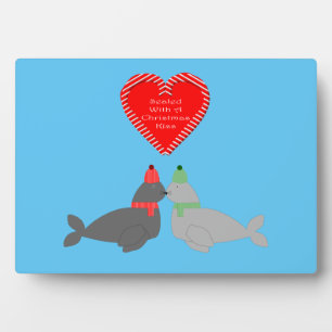 Cute Christmas Kissing Seals Plaque