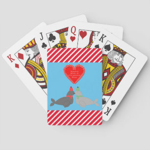 Cute Christmas Kissing Seals Playing Cards