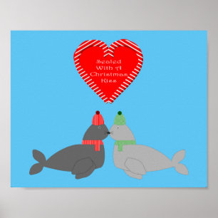 Cute Christmas Kissing Seals Poster