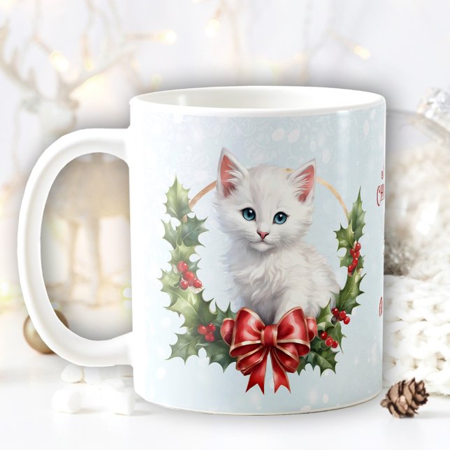 Cute Christmas Kitten Cat Snow Blue Name Mug (Cute Christmas Kitten Cat Snow Blue Name Mug)