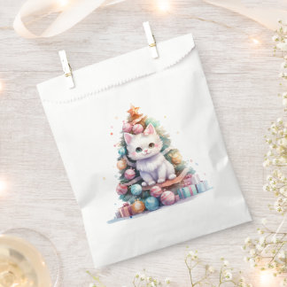 Cute Christmas Kitten Colourful Xmas Tree Favour Bag