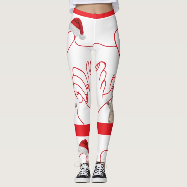 Cute Christmas Kitten & Heart Line Leggings (Front)